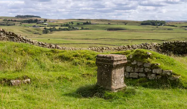 ancient stone wall in field
