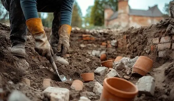 archaeologist working with a trowel